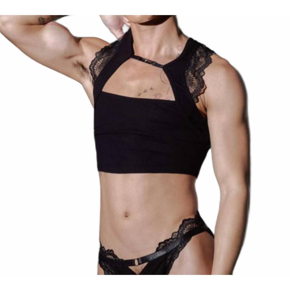 NEW THISTLE AND SPIRE unisex kane cropped tank top in black